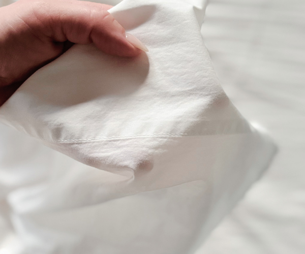 Close-up of 300 thread count percale cotton fabric texture